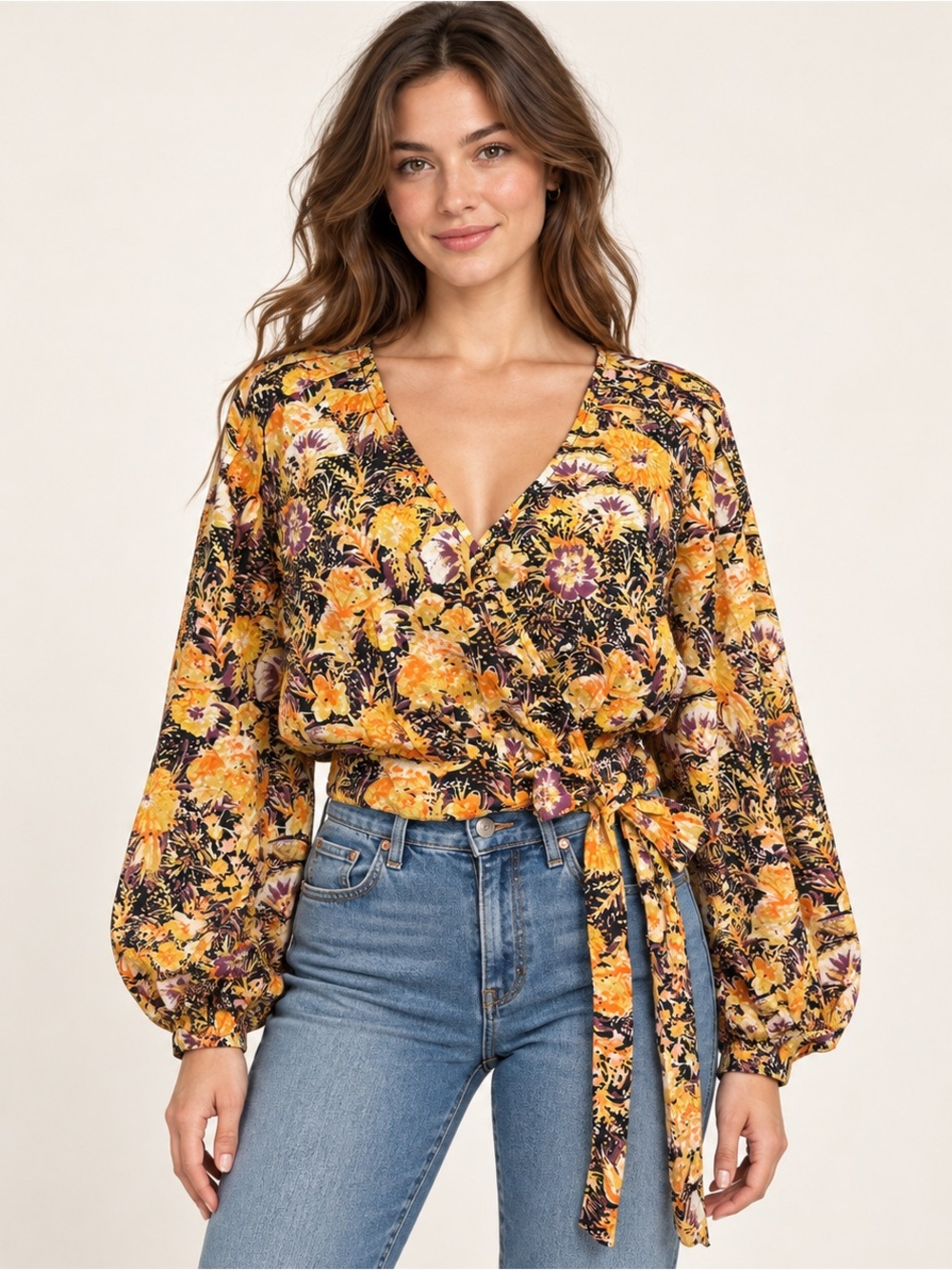 Free People Party Playlist Floral
Wrap Balloon Sleeve Crop Top
Blouse Small S